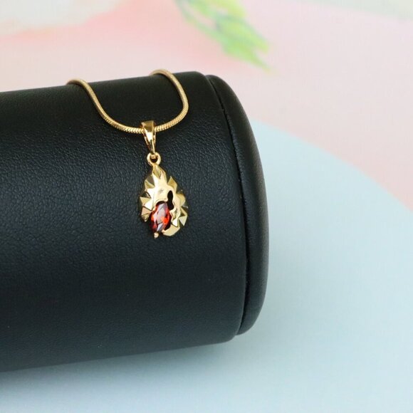 "Gold Teardrop Pendant with Marquise Red Stone and Textured Design, XPPT1722 - Picture 6 of 13